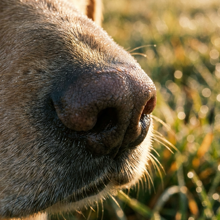 Hundesnude med dugdråber efter morgentur