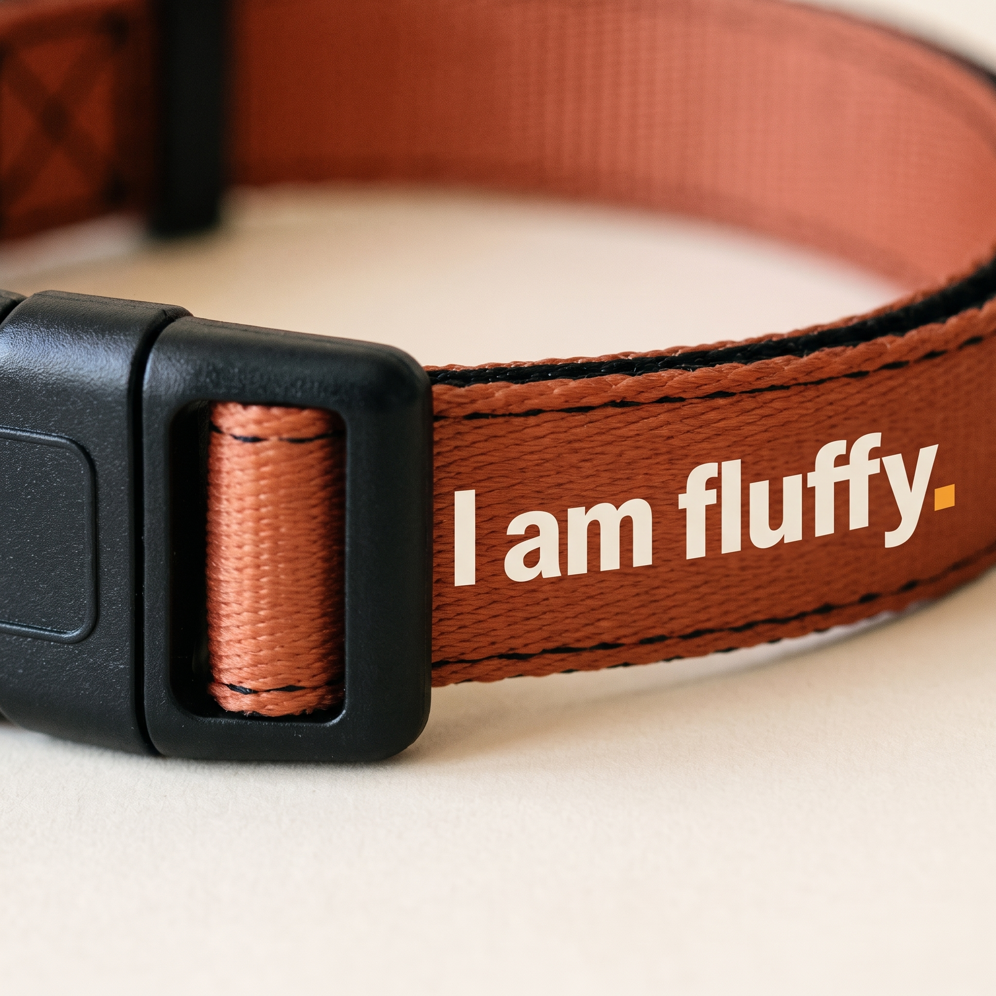 I am fluffy halsbånd, tæt på spænde og mærke